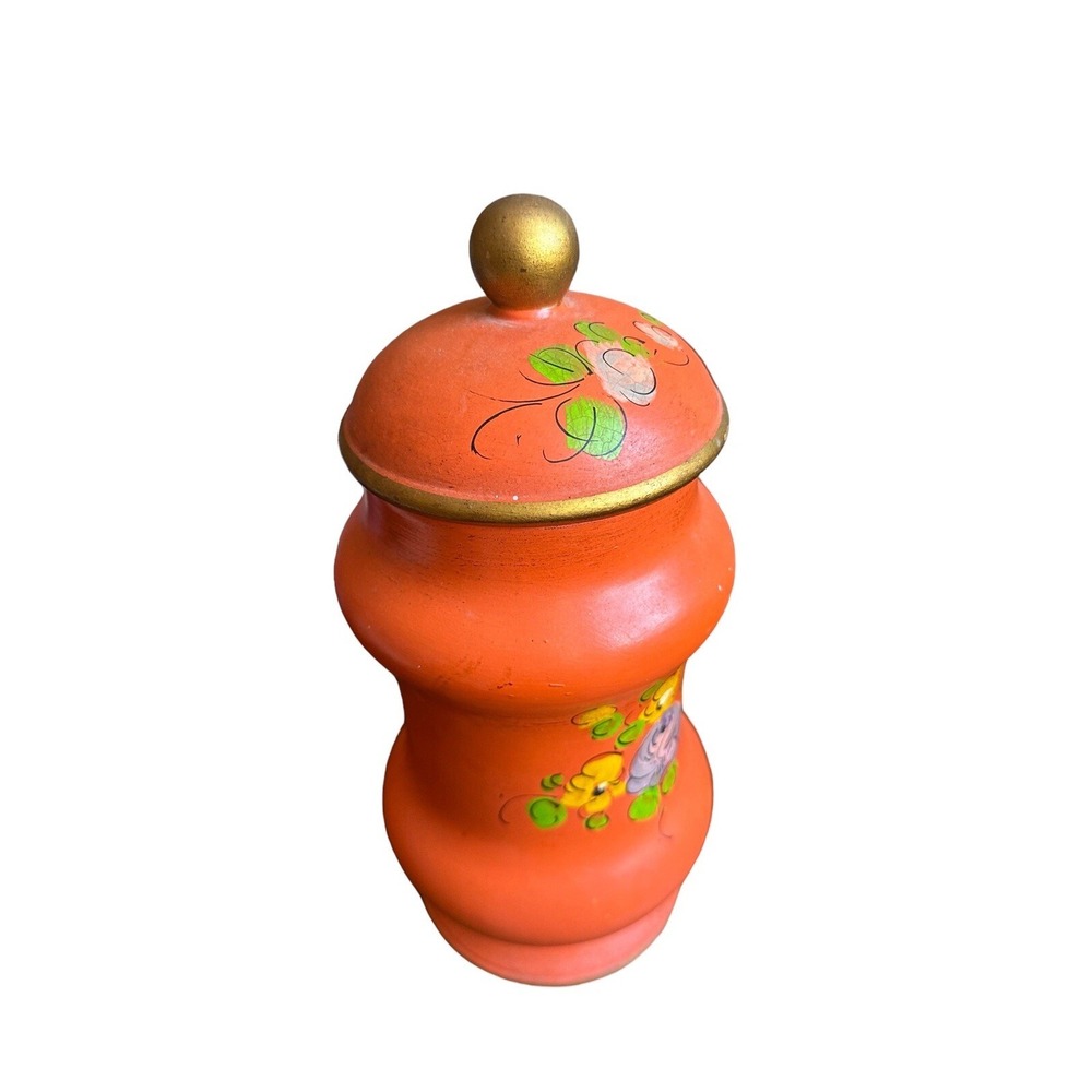 Italian Art Pottery Vase Hand Painted Orange Floral Gold Matte Mid Century - Picture 5 of 8